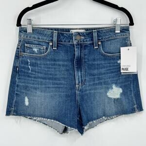 PAIGE Blue Distressed Denim Jean Shorts